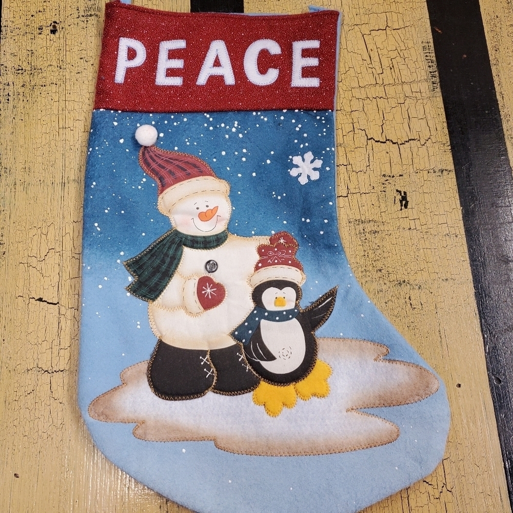 ☃️🐧🧦 Snowman & Penguin Peace Christmas Stocking